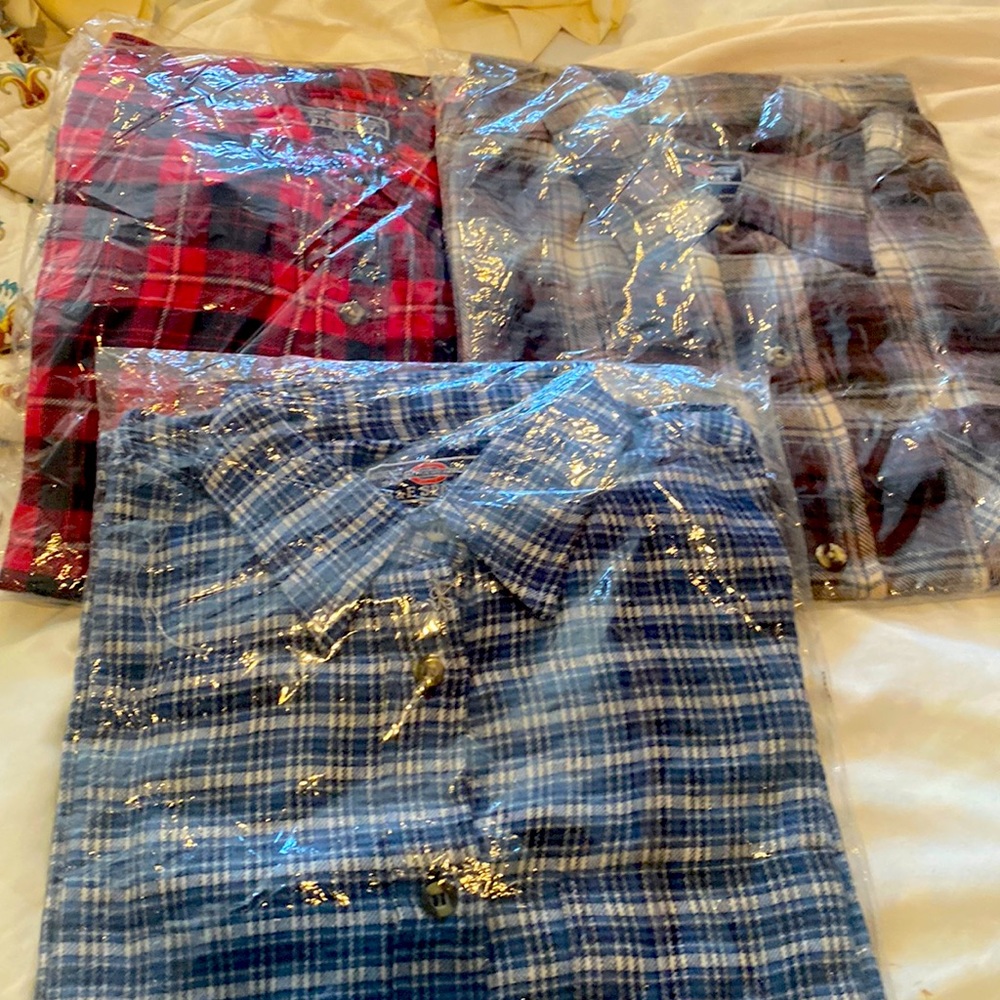 Three large B&E laporte flannel shirts 100percent cotton
